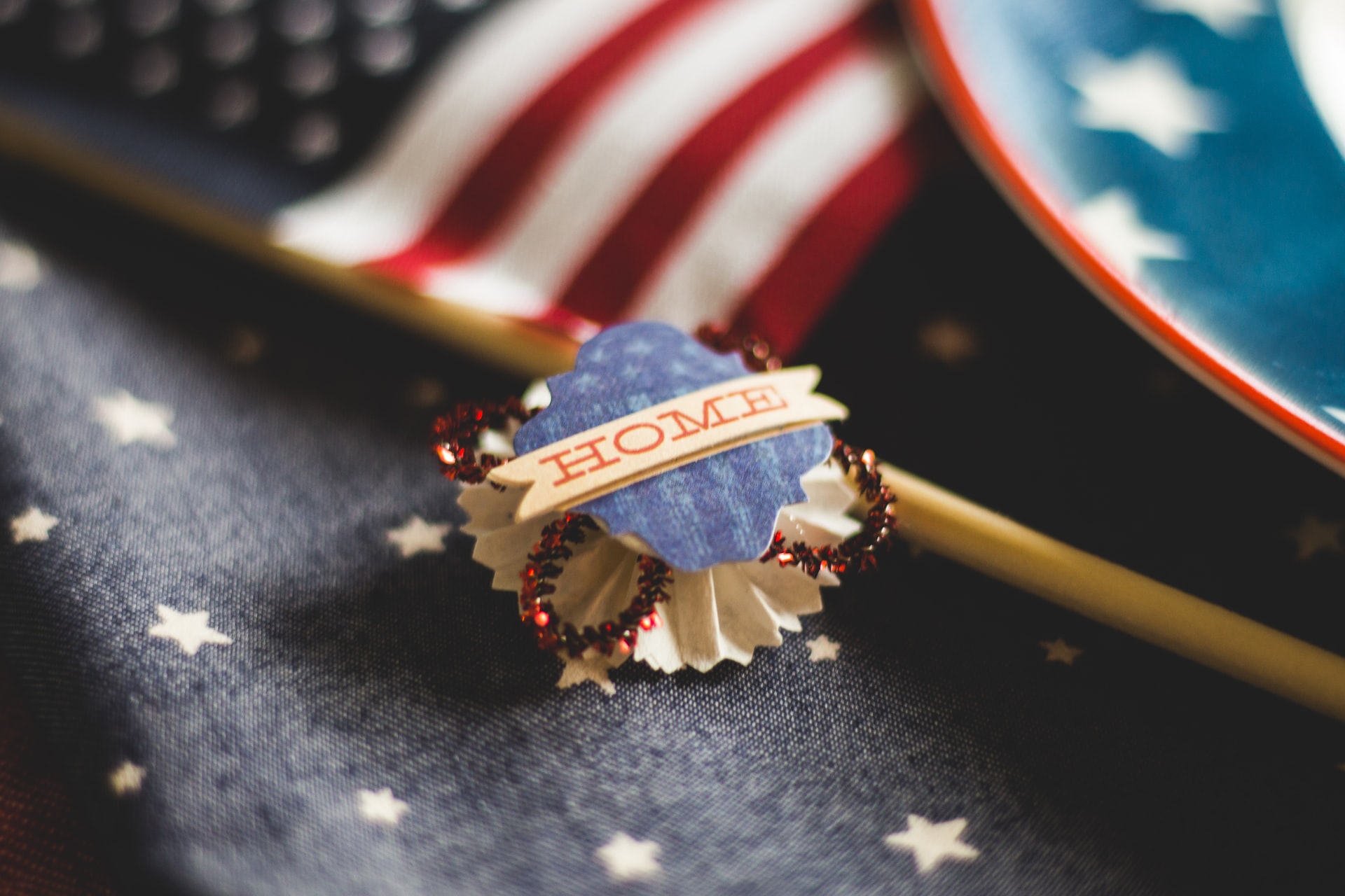 patriotic button with american flag