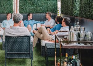 group of guys in an outdoor bar