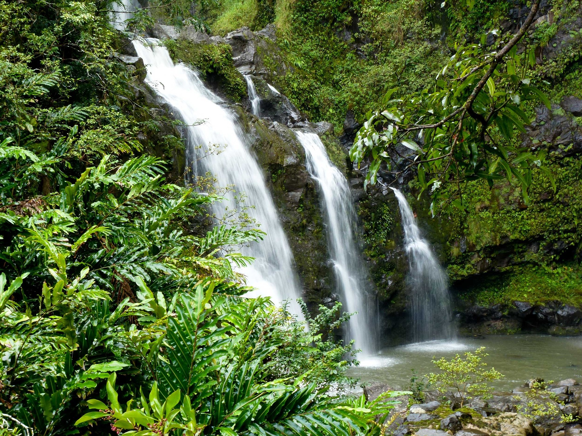 three waterfalls in the jungle