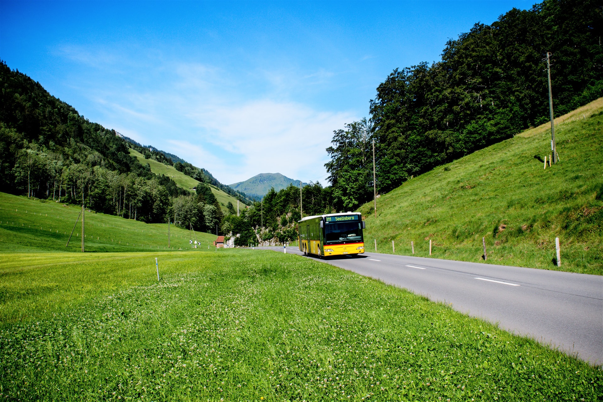 bus on mountain road