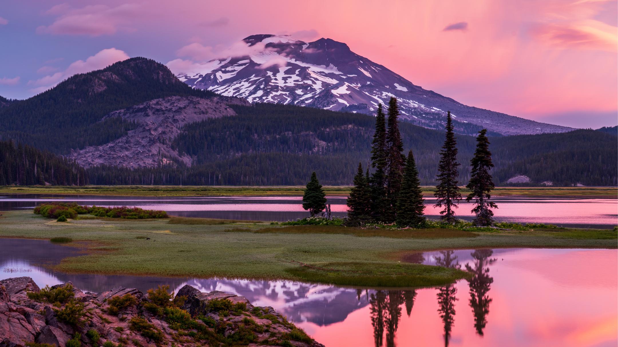 Snowy Mountain and Lake in Bend, Oregon - Arrived Now