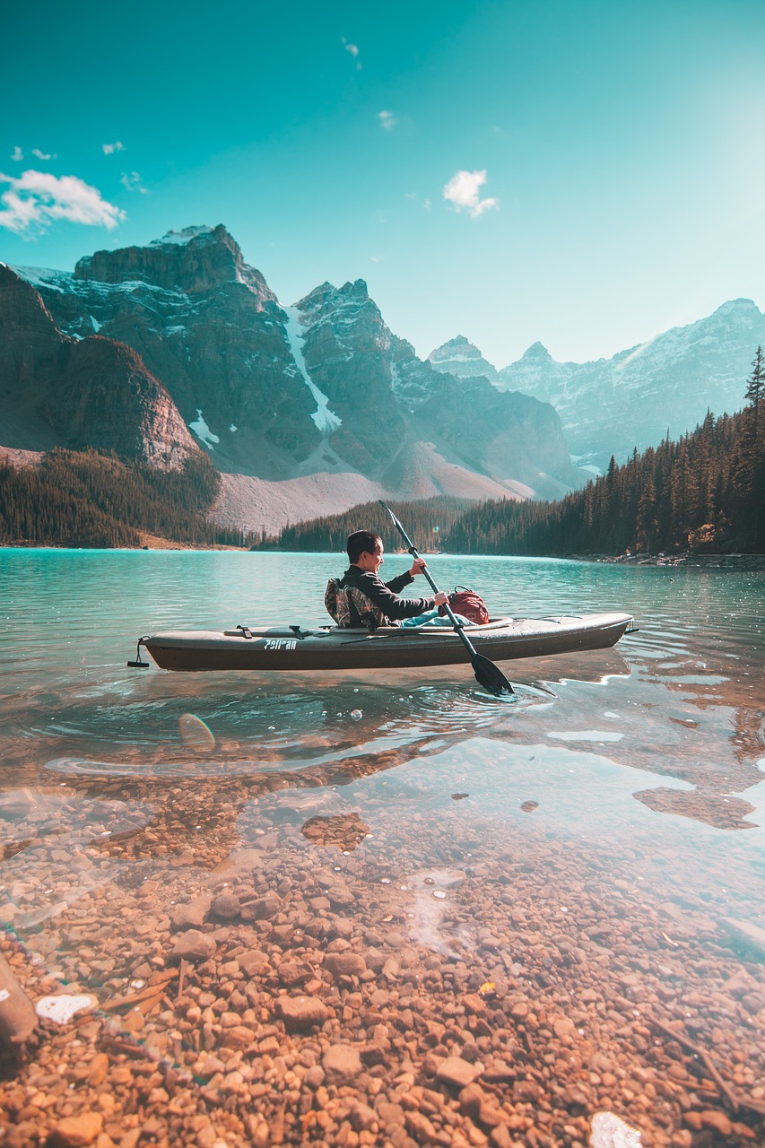 kayaking near mountains